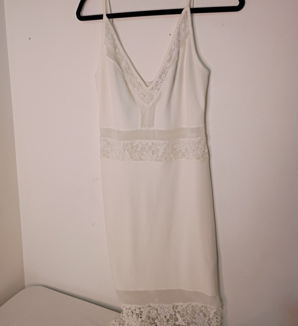 White Lace Trim Slip Light Knit Dress - Women's‎ Summer Beach Intimates - Picture 10 of 11